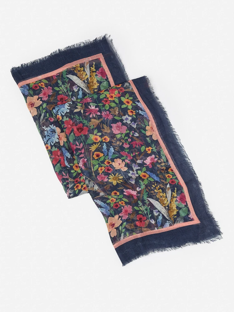 Giselle Scarf in Watercolor Petals Border