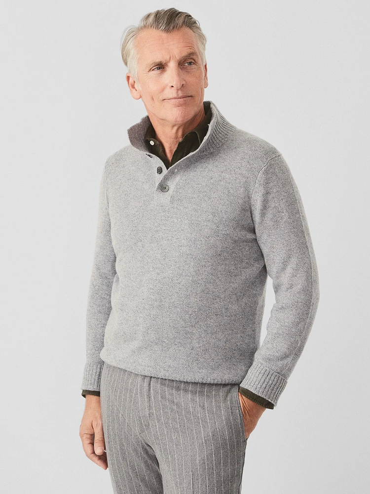 Mock Neck Cashmere Henley Sweater