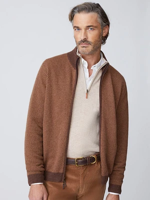 Quentin Cashmere Cardigan Herringbone Jacquard