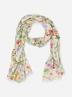 Tessa Linen Scarf in Watercolor Petals Oblong