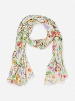 Tessa Linen Scarf in Watercolor Petals Oblong