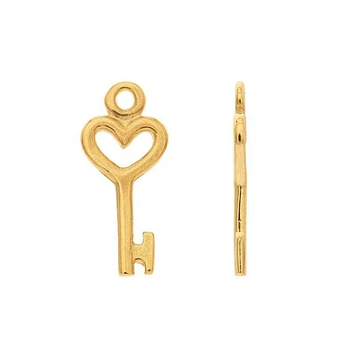 14K Gold Heart Key Charm (Dangle)