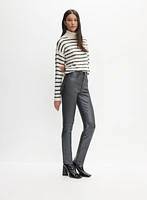 Coated Metallic Slim-Leg Jeans
