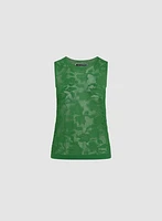 Floral Open-Knit Sleeveless Sweater