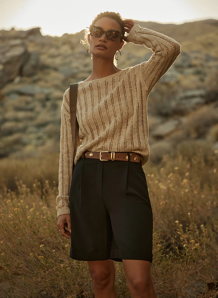 Open-Knit Pullover Sweater