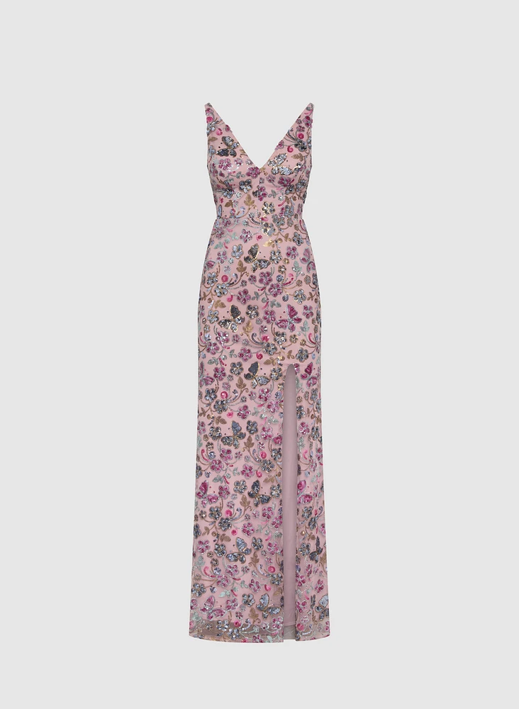 Sequin Embellished Floral Dress