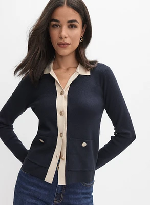 Cardigan boutonné à bande contrastante