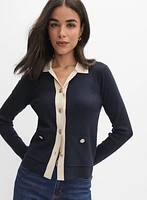 Cardigan boutonné à bande contrastante