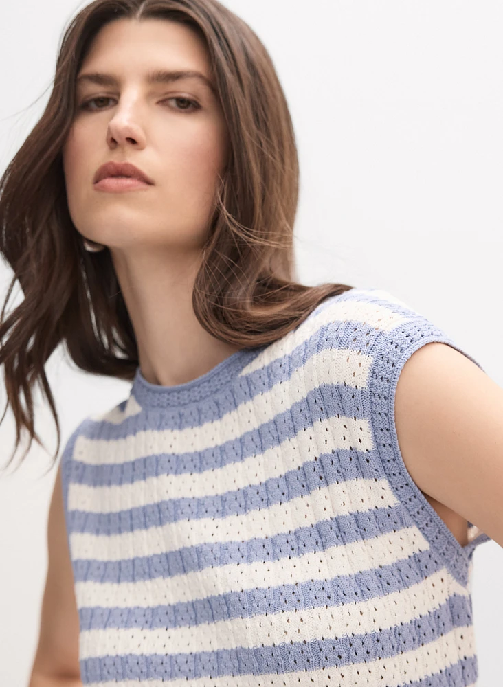 Striped Pointelle Pullover