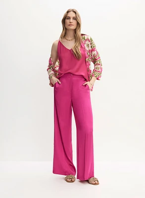 Blouse à motif abstrait et Pantalon en satin à jambe large