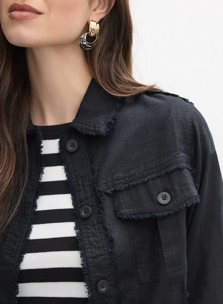 Frayed Linen-Blend Jacket