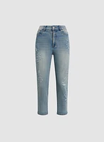 Floral Embroidered Light-Wash Jeans