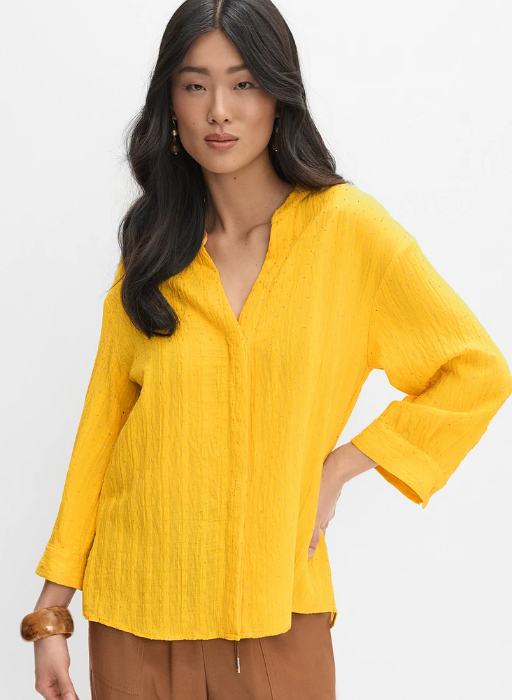 Blouse sans col à pierres