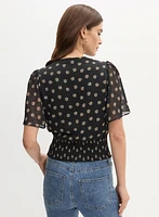 Floral Print Wrap-Style Blouse