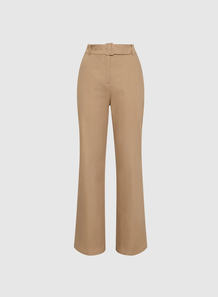 Stretch Linen Wide-Leg Pants