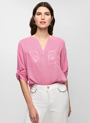 Blouse en lin avec poches à sequins