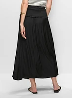 Shirred Waist Satin Maxi Skirt
