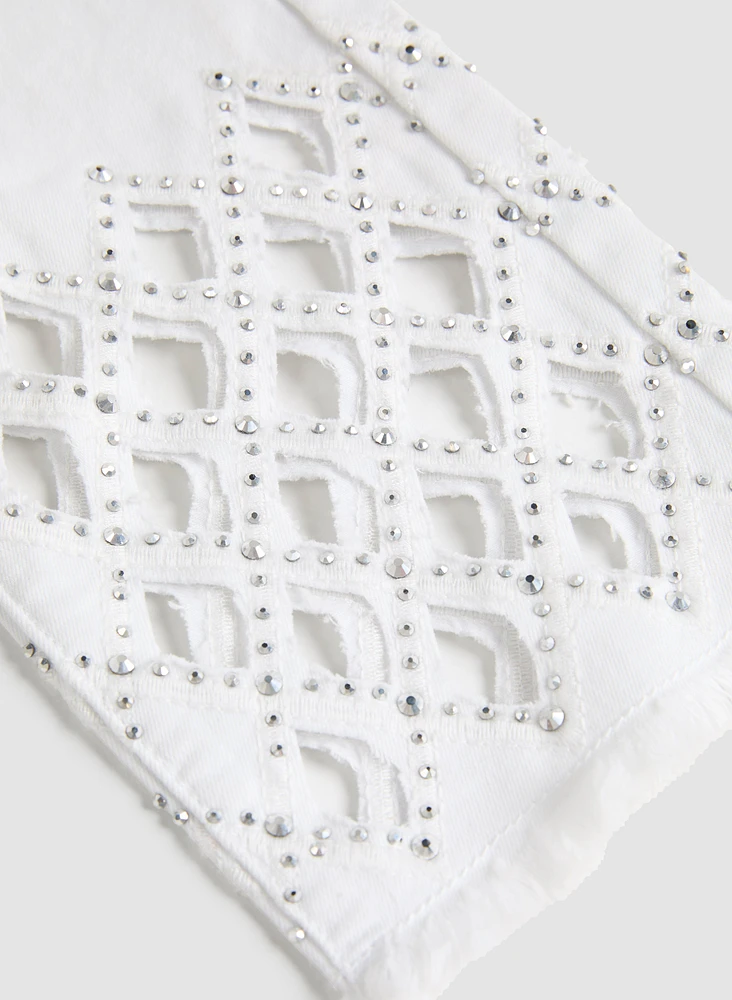 Embellished Cutout Detail Jeans