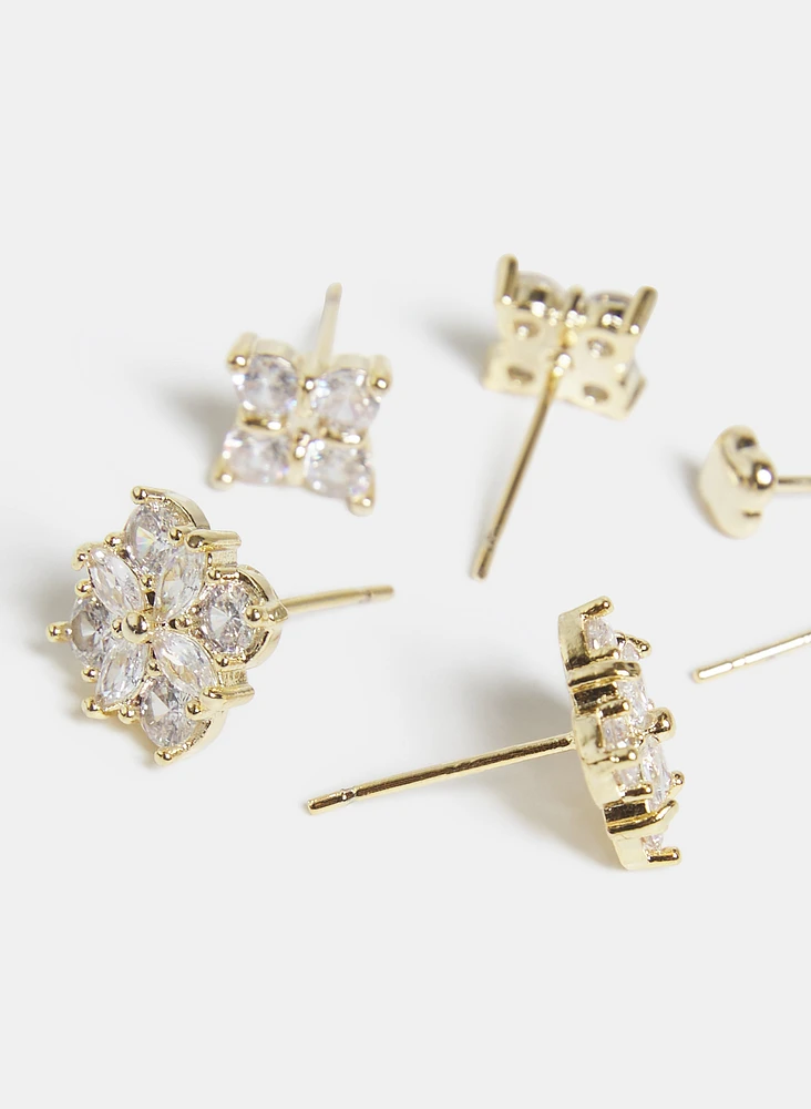 Three-Piece Clover Stud Earrings Set
