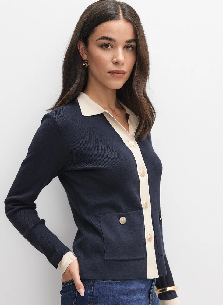Cardigan boutonné à bande contrastante