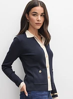 Cardigan boutonné à bande contrastante