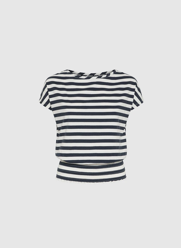 T-shirt rayé à ourlet fronc