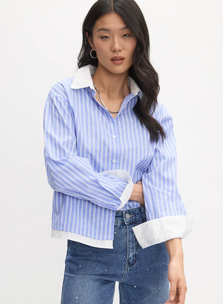 Rhinestone Pinstripe Blouse