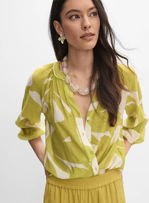 Printed Button-Down Blouse