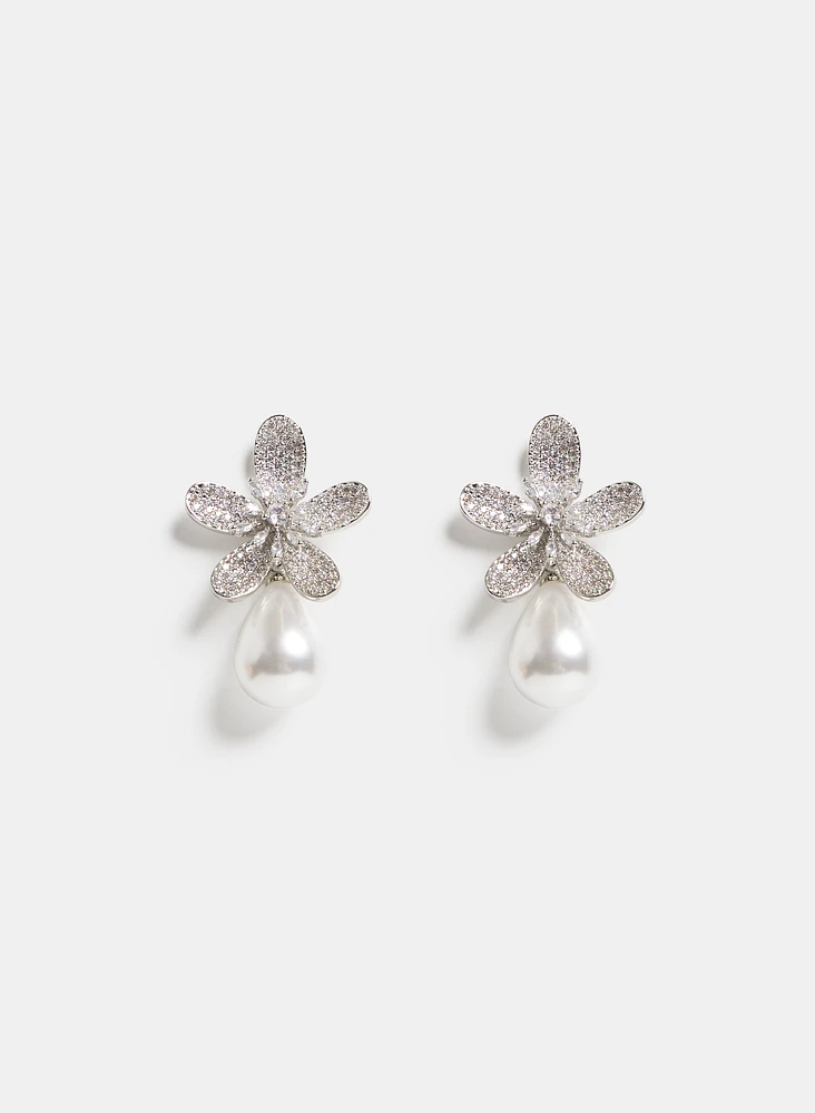 Floral Pearl Drop Earrings
