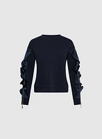 Zipper Ruffle Detail Sleeve Sweater