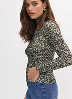 Abstract Print Turtleneck Top