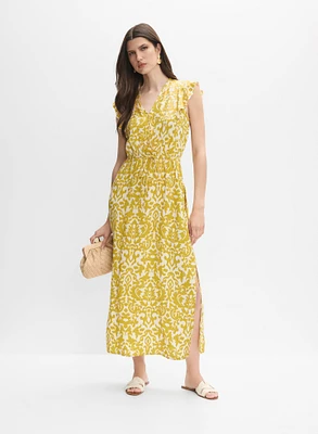 Abstract Print Smocked Waist Dress