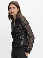 Sequined Button-Down Top