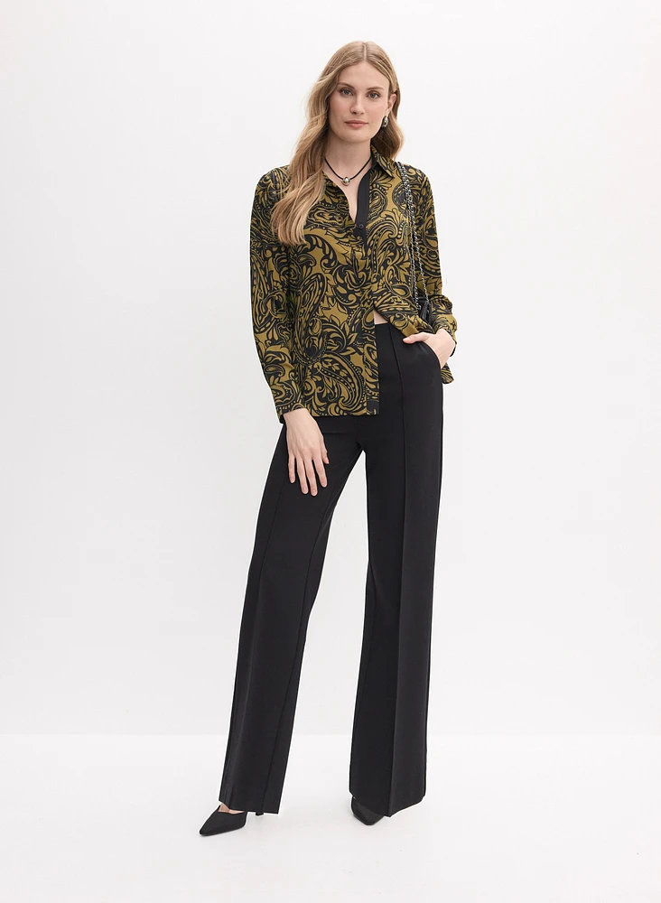 Paisley Print Button-Up Blouse