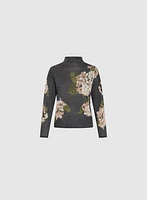 Pull floral à col cheminée