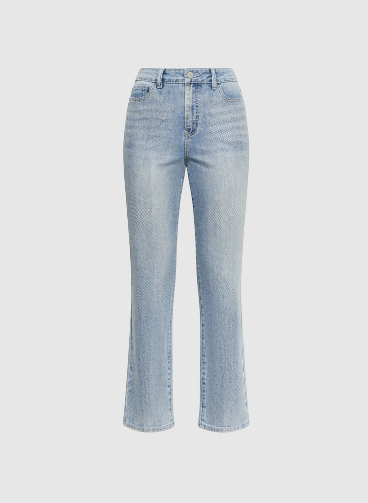 Jean à jambe droite pois métalliques