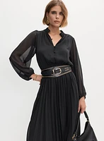 Pleated Balloon Sleeve Dress