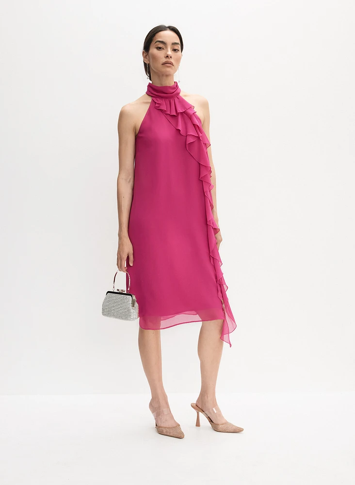 Ruffle Detail High Neck Dress