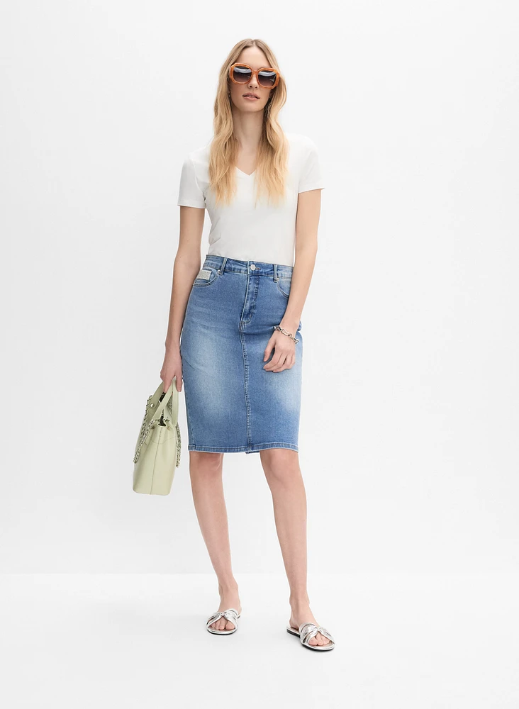 Embellished Denim Pencil Skirt
