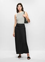 Shirred Waist Satin Maxi Skirt
