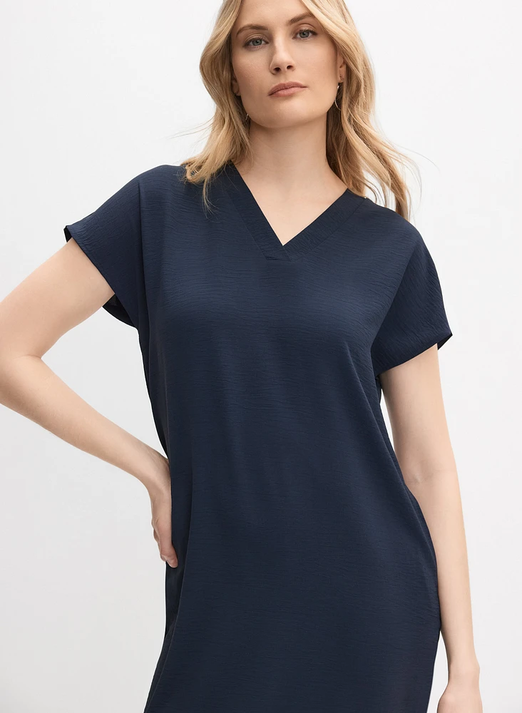 Crinkled V-Neck Dress