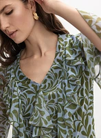 Vine Print Ruffle Front Blouse