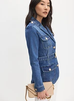 Veste en denim à ceinture et poches