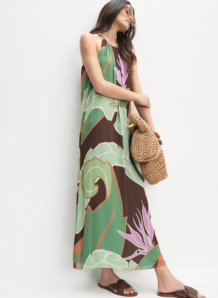 Graphic Palm Print Maxi Dress