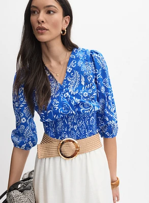 Paisley Smocked Waist Blouse
