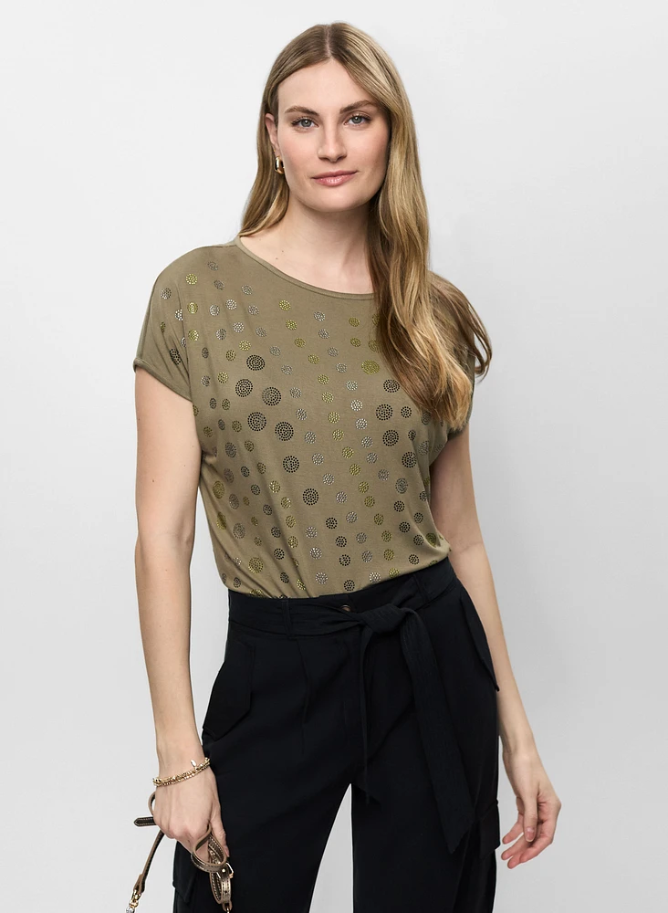 T-shirt à motif pois en strass