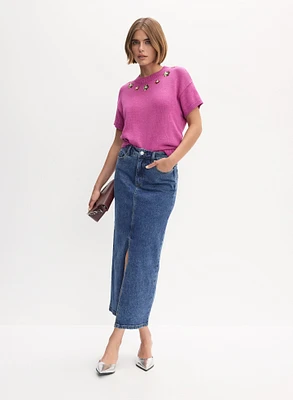 Pull ras-du-cou et jupe en denim
