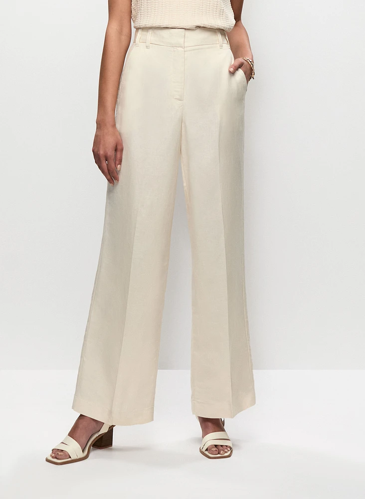Pantalon à jambe large en mélange de lin