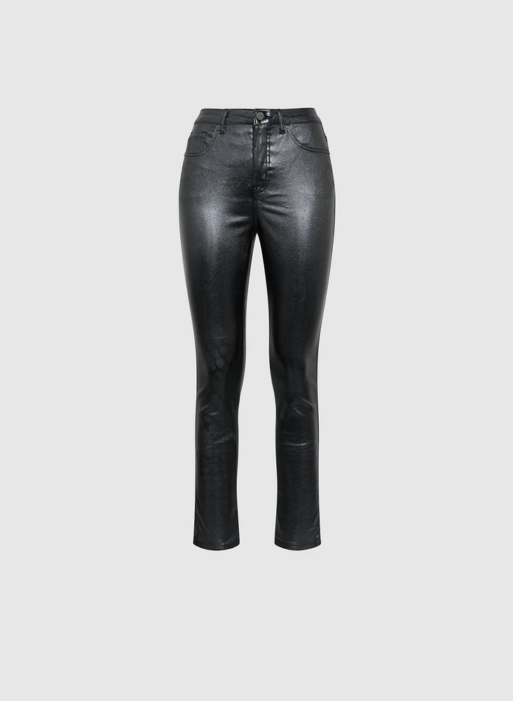 Coated Metallic Slim-Leg Jeans