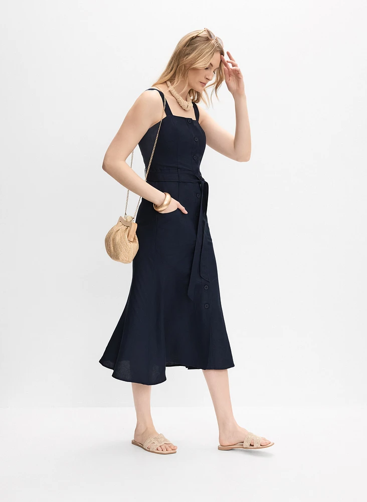 Linen-Blend Button-Down Dress